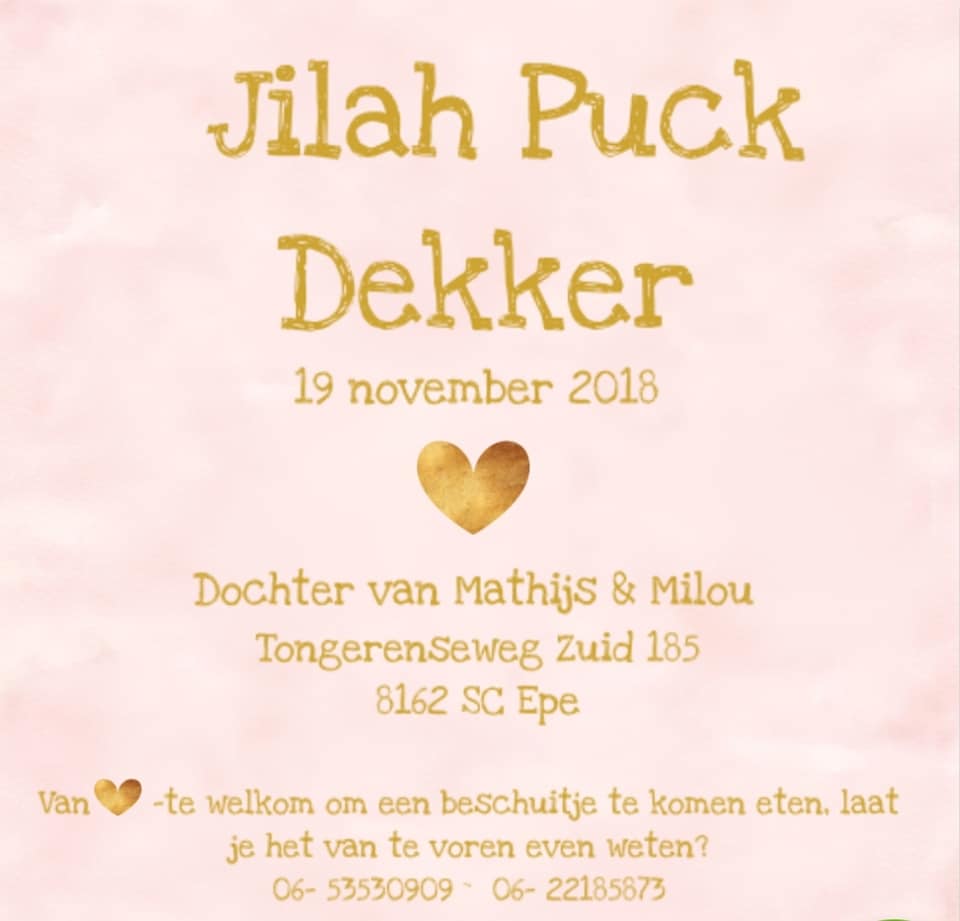 Jilah Puck Dekker geboren!